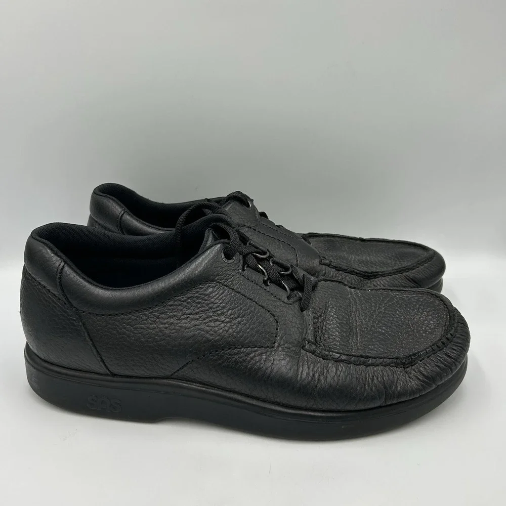 SAS Shoes Mens Bout Time Black‎ Pebbled Moc Toe Oxford Walking Comfort Read